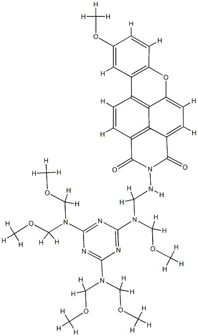 2-[[[[4,6-bis[bis(methoxymethyl)amino]-1,3,5-triazin-2-yl](methoxymethyl)amino]methyl]amino]-9-methoxy-1H-xantheno[2,1,9-def]isoquinoline-1,3(2H)-dione  结构式