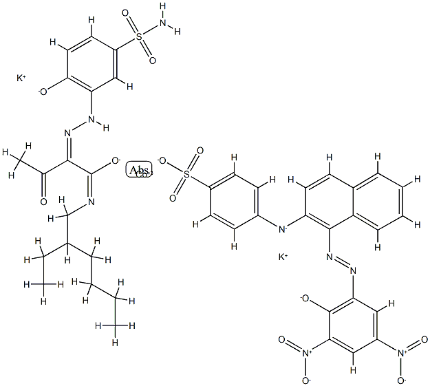 [2-[[5-(氨磺酰基)-2-羟苯基]偶氮]-N-(2-乙基己基)-3-羰基-丁酰氨基(2-)][4-[[1-[(2-羟-3,5-二硝基苯基)偶氮]-2-萘基]氨基]苯磺酸根合(3-)]钴酸(2-)二钾盐 结构式