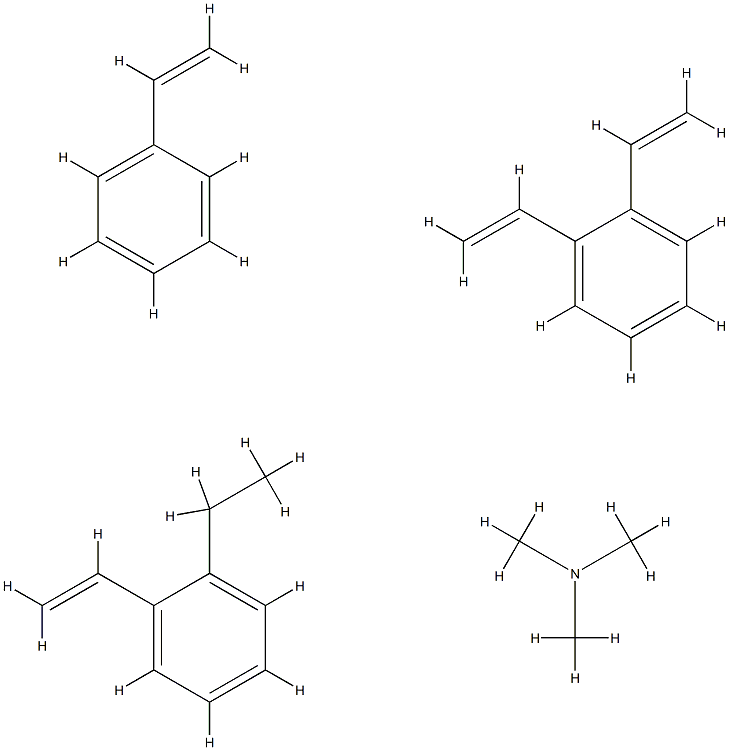 乙烯乙苯、二乙烯苯、乙烯苯的聚合物氯甲基化三甲胺季铵化 结构式