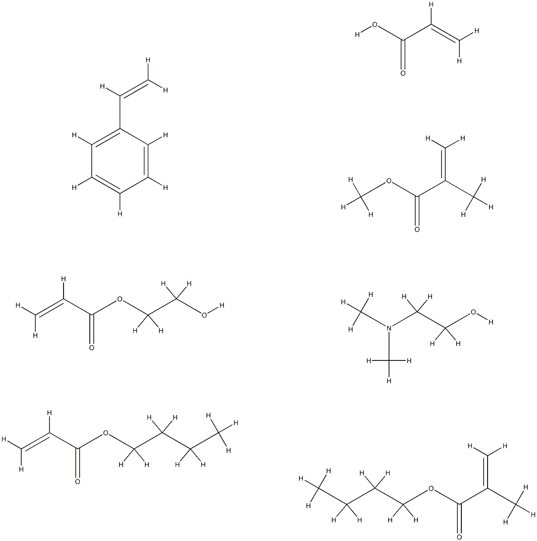 2-甲基-2-丙烯酸丁酯与2-丙烯酸丁酯、苯乙烯、2-丙烯酸(2-羟乙)酯、2-甲基-2-丙烯酸甲酯和2-丙烯酸的聚合物与2-(二甲氨基)乙醇的化合物 结构式