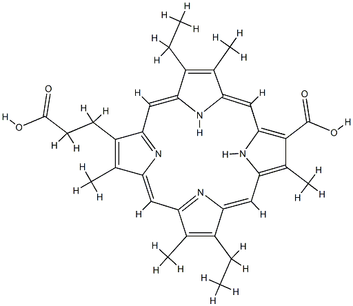 13-(2-CARBOXYETHYL)-7,17-DIETHYL-3,8,12,18-TETRAMETHYL-21,24-DIHYDROPORPHYRIN-2-CARBOXYLIC ACID 结构式