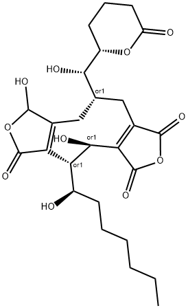 4,5,8,9,10,11-Hexahydro-4,8-dihydroxy-5-(1-hydroxyheptyl)-10-[hydroxy(tetrahydro-6-oxo-2H-pyran-2-yl)methyl]-1H-cyclonona[1,2-c:5,6-c']difuran-1,3,6-trione 结构式