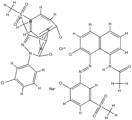 Chromate(1-), [2-(3-chlorophenyl)-2,4-dihydro- 4-[[2-hydroxy-5-(methylsulfonyl)phenyl]azo ]-5-methyl-3H-pyrazol-3-onato(2-)][N-[7-hydroxy-8 -[[2-hydroxy-5-(methylsulfonyl)phenyl]azo]-1-naphthalen yl]acetamidato(2-)]-, sodium 结构式