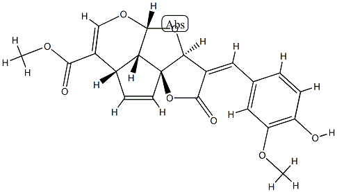 (3aS,9aS)-3,3a,7aα,9bα-Tetrahydro-3-[(E)-(4-hydroxy-3-methoxyphenyl)methylene]-2-oxo-2H,4aαH-1,4,5-trioxadicyclopent[a,hi]indene-7-carboxylic acid methyl ester 结构式