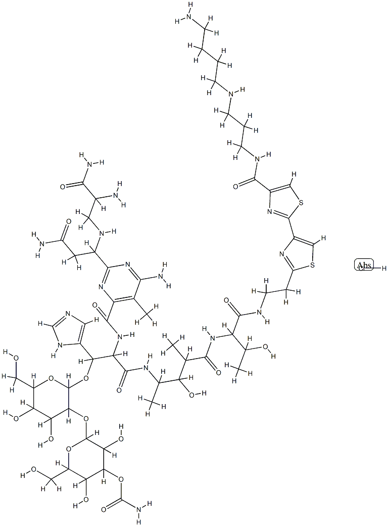 [2-[2-[2-[[6-amino-2-[1-[(2-amino-2-carbamoyl-ethyl)amino]-2-carbamoyl -ethyl]-5-methyl-pyrimidine-4-carbonyl]amino]-2-[[4-[[1-[2-[4-[4-[3-(4 -aminobutylamino)propylcarbamoyl]-1,3-thiazol-2-yl]-1,3-thiazol-2-yl]e thylcarbamoyl]-2-hydroxy-propyl]carbamoyl]-3-hydroxy-pentan-2-yl]carba moyl]-1-(3H-imidazol-4-yl)ethoxy]-4,5-dihydroxy-6-(hydroxymethyl)oxan- 3-yl]oxy-3,5-dihydroxy-6-(hydroxymethyl)oxan-4-yl] carbamate hydrochlo ride 结构式