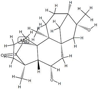 (4R,9α)-6α,10,16-Trihydroxy-9-methyl-20-norkaurane-18-oic acid 18,10-lactone 结构式