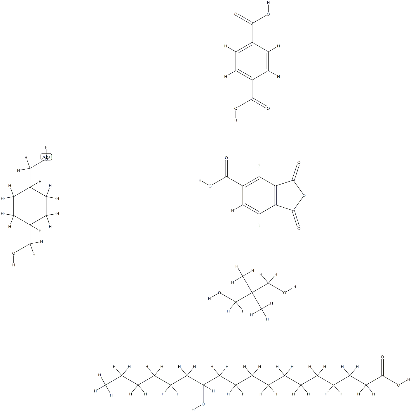 对苯二酸与1,4-环己烷二甲醇、1,3-二氢-1,3-二氧-5-异苯并呋喃羧酸、2,2-二甲基-1,3-并二醇和12-羟基十八烷酸的聚合物 结构式