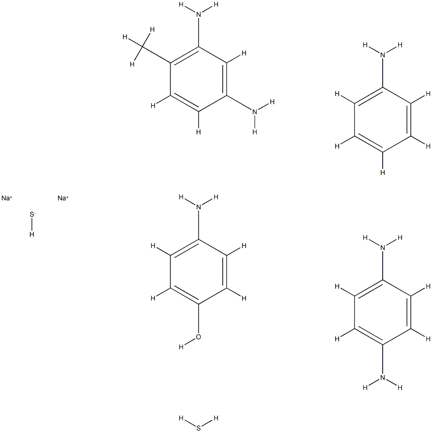 4-氨基苯酚与4-甲基-1,3-苯基二胺、对苯二胺、苯胺、硫化钠和硫的反应产物 结构式