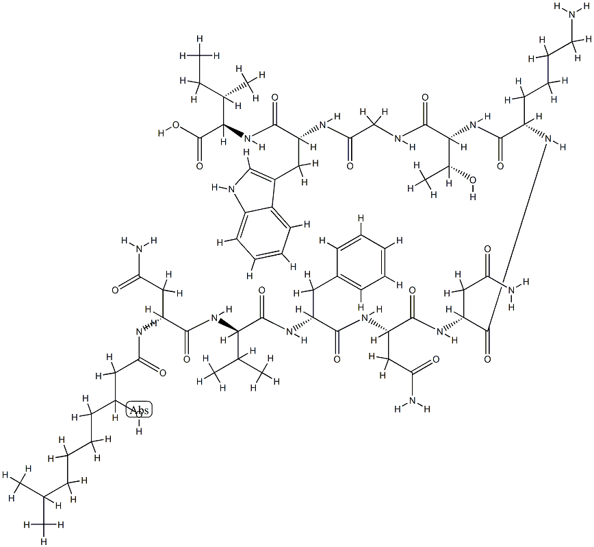 N2-(3-Hydroxy-8-methyl-1-oxononyl)-D-Asn-D-Val-D-Phe-L-Asn-D-Asn-L-Lys-D-aThr-Gly-D-Trp-D-aIle-OH 结构式