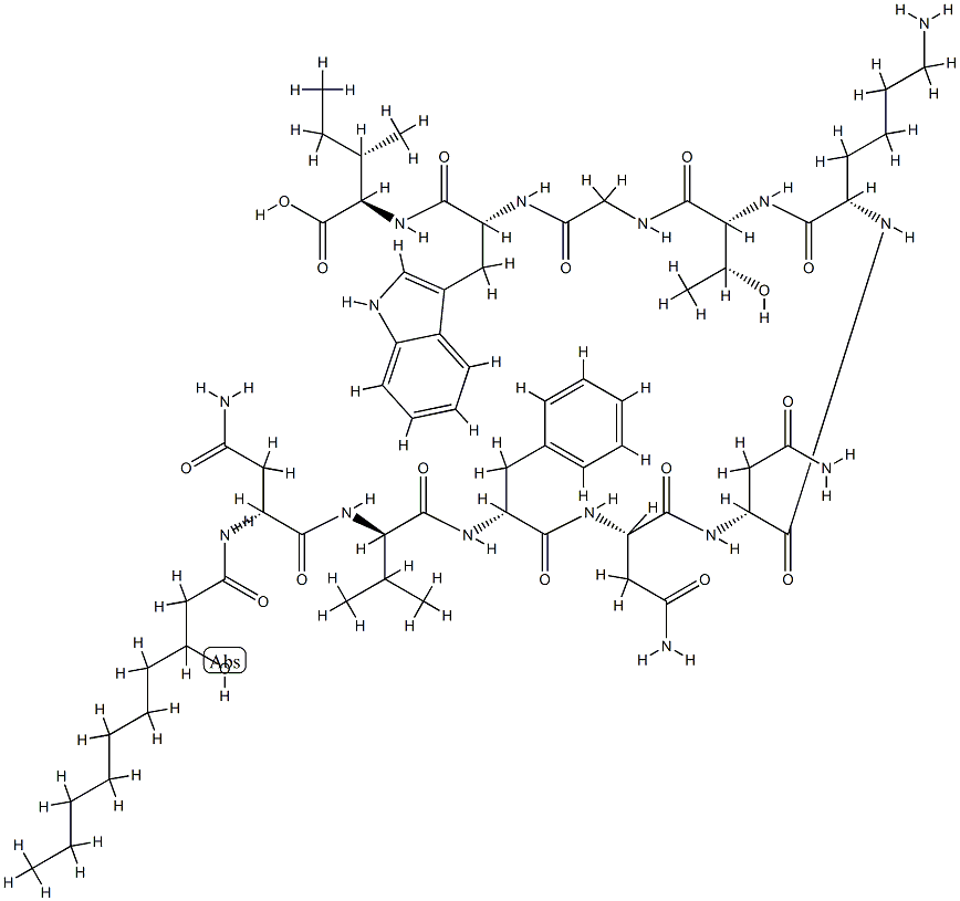 N2-(3-Hydroxy-1-oxodecyl)-D-Asn-D-Val-D-Phe-L-Asn-D-Asn-L-Lys-D-aThr-Gly-D-Trp-D-aIle-OH 结构式