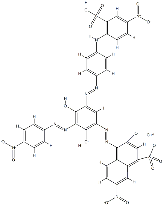 dihydrogen [4-[[2,4-dihydroxy-3-[(4-nitrophenyl)azo]-5-[[4-(4-nitro-2-sulphoanilino)phenyl]azo]phenyl]azo]-3-hydroxy-7-nitronaphthalene-1-sulphonato(4-)]cuprate(2-) 结构式