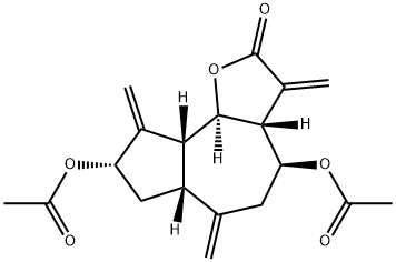 (3aR)-4β,8α-Diacetoxy-3aβ,4,5,6,6aβ,7,8,9,9aβ,9bα-decahydro-3,6,9-trismethyleneazuleno[4,5-b]furan-2(3H)-one 结构式