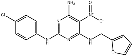 N~2~-(4-chlorophenyl)-N~4~-(furan-2-ylmethyl)-5-nitropyrimidine-2,4,6-triamine 结构式