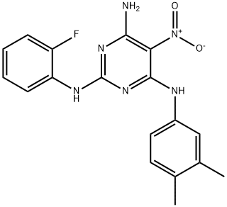 N~4~-(3,4-dimethylphenyl)-N~2~-(2-fluorophenyl)-5-nitropyrimidine-2,4,6-triamine 结构式