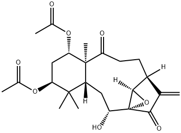 (1aR,2S,5aS,6S,8S,9aR,11R,11aR)-6,8-Bis(acetyloxy)-1a,2,3,4,5a,6,7,8,9,9a,10,11-dodecahydro-11-hydroxy-5a,9,9-trimethyl-13-methylene-5H-2,11a-ethanobenzo[5,6]cyclodec[1,2-b]oxirene-5,12-dione 结构式