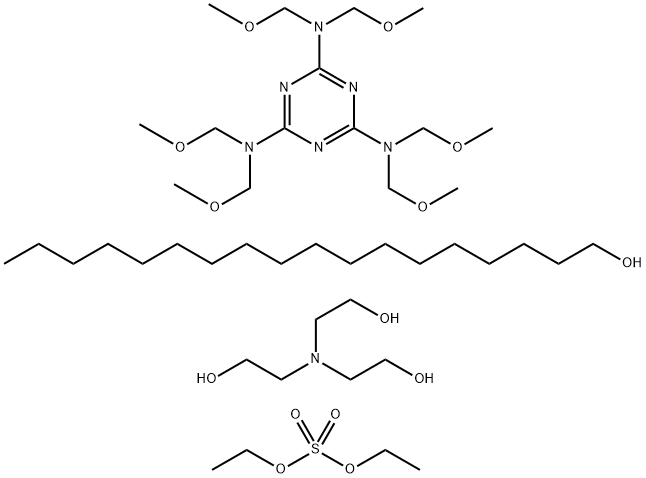 1-十八烷醇与六(甲氧基甲基)三聚氰胺和硫酸二乙酯季铵化三乙醇胺的反应产物 结构式