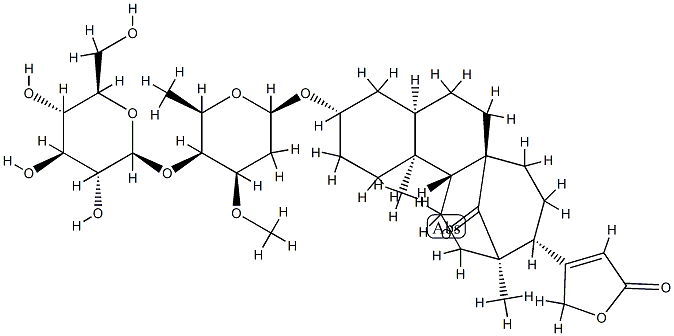 3β-[(2,6-Dideoxy-4-O-β-D-glucopyranosyl-3-O-methyl-β-D-lyxo-hexopyranosyl)oxy]-14-oxo-8,15-cyclo-14,15-seco-5β-card-20(22)-enolide 结构式