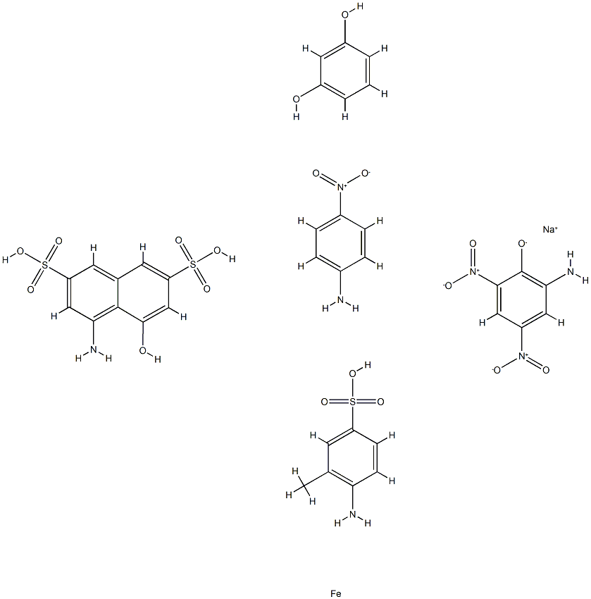 Iron, complexes with diazotized 2-amino-4,6-dinitrophenol monosodium salt coupled with diazotized 4-amino-5-hydroxy-2,7-naphthalenedisulfonic acid, diazotized 4-amino-3-methylbenzenesulfonic acid, diazotized 4-nitrobenzenamine and resorcinol 结构式