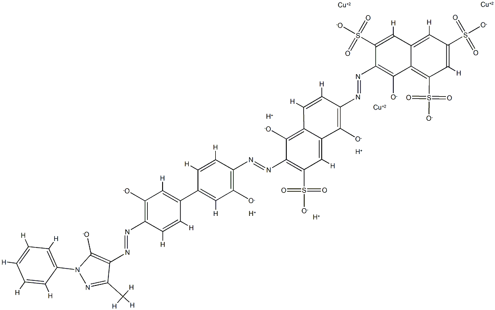 四氢化[Μ3-[7-[[6-[[4'-[(4,5-二氢-3-甲基-5-氧代-1-苯基-1H-吡唑-4-基)偶氮]-3,3'-二羟基(1,1'-联苯基)-4-基]偶氮]-1,5-二(羟基)-7-磺基-2-萘基]偶氮]-8-(羟基)-1,3,6-萘三磺酸合(10-)]]三铜酸(4-)盐 结构式