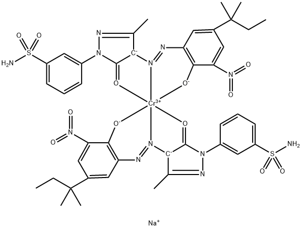 二[3-[4-[[5-(1,1-二甲基丙基)-2-羟基-3-硝基苯基]偶氮]-4,5-二氢-3-甲基-5-氧代-1H-吡唑-1-基]苯-磺酰胺(2-)]合铬酸(1-)钠 结构式