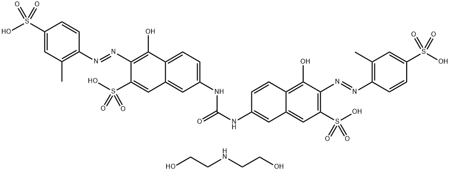 7,7'-(carbonyldiimino)bis[4-hydroxy-3-[(2-methyl-4-sulphophenyl)azo]naphthalene-2-sulphonic] acid, compound with 2,2'-iminodiethanol (1:4)  结构式