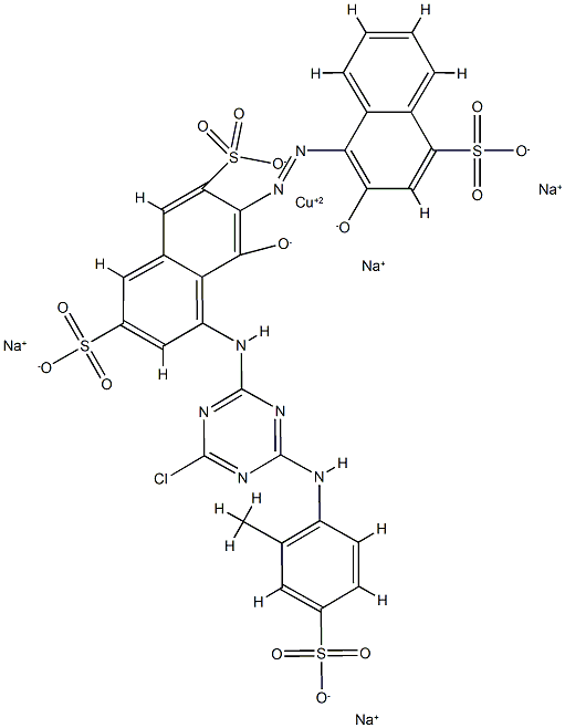 [5-[[4-氯-6-[(2-甲基-4-磺苯基)氨基]-1,3,5-三嗪-2-基]氨基]-4-羟基-3-[[2-羟基-4-磺基-1-萘基]偶氮]-2,7-萘二磺酸根合]铜酸四钠 结构式