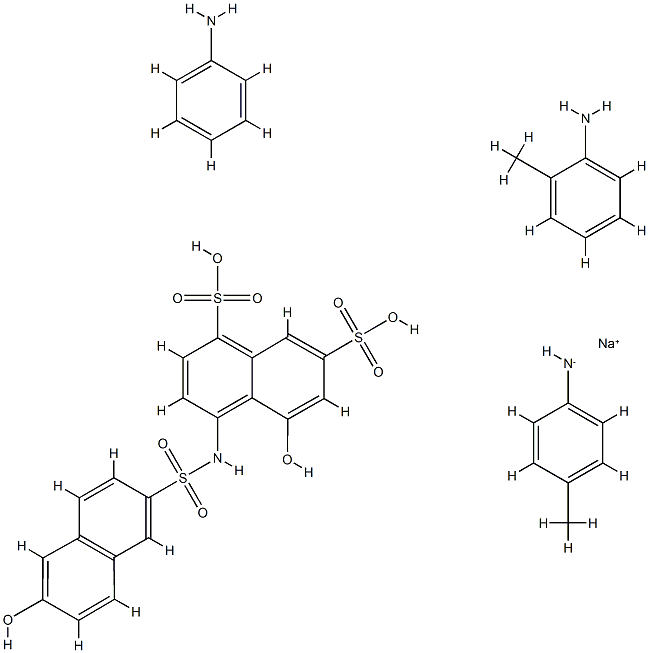 1,7-Naphthalenedisulfonic acid, 5-hydroxy-4-[[(6-hydroxy- 2-naphthalenyl)sulfonyl]amino]-, coupled with diazotized aniline, o-and p-toluidine, sodium salts 结构式