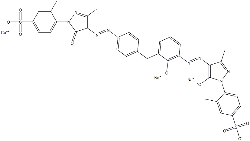 [4-[4,5-二氢-4-[[4-[[4,5-二氢-3-甲基-1-(2-甲基-5-磺基苯基)-5-氧代-1H-吡唑-4-基]偶氮]-3-羟基苯基]甲基]苯基]偶氮]-3-甲基-5-氧代-1H-吡唑-1-基]-5-甲苯磺酸根合(4-)]铜酸(2-)二钠 结构式