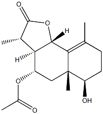 (3S)-3β,5aα,9-Trimethyl-4β-acetoxy-6α-hydroxy-3aβ,4,5,5a,6,7,8,9bα-octahydronaphtho[1,2-b]furan-2(3H)-one 结构式