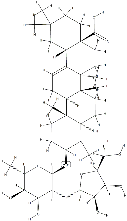 3β-[(2-O-α-L-Arabinofuranosyl-6-deoxy-α-L-mannopyranosyl)oxy]olean-12-en-28-oic acid 结构式