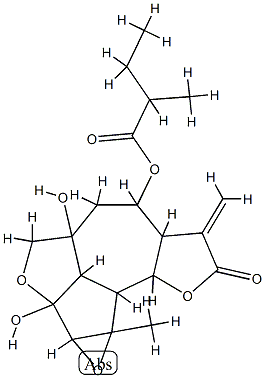 2-Methylbutyric acid dodecahydro-1b,3a-dihydroxy-8c-methyl-6-methylene-7-oxo-3H-oxireno[2,3]azuleno[1,8-bc:4,5-b']difuran-5-yl ester 结构式