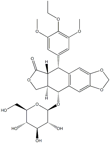 (5R,5aα)-5,8,8aβ,9-Tetrahydro-9β-(β-D-glucopyranosyloxy)-5β-(3,5-dimethoxy-4-ethoxyphenyl)furo[3',4':6,7]naphtho[2,3-d]-1,3-dioxol-6(5aH)-one 结构式