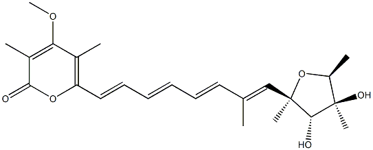 4-Methoxy-3,5-dimethyl-6-[(1E,3E,5E,7E)-7-methyl-8-[(2R)-tetrahydro-3β,4α-dihydroxy-2,4,5α-trimethylfuran-2α-yl]-1,3,5,7-octatetrenyl]-2H-pyran-2-one 结构式