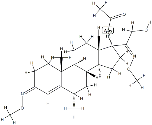 17-Acetoxy-21-hydroxy-6α-methylpregn-4-ene-3,20-dione bis(O-methyl oxime) 结构式