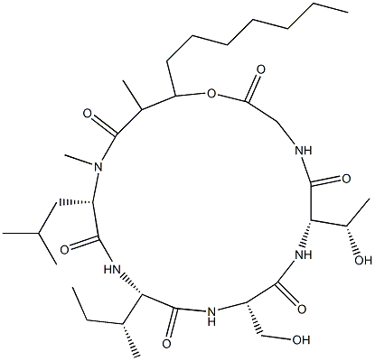 Cyclo[Gly-3-hydroxy*-2-methyl-1-oxodecyl-N-methyl-L-Leu-L-aIle-L-Ser-L-aThr-] 结构式