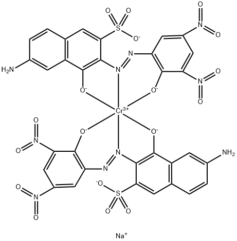 二[6-氨基-4-羟基-3-[(2-羟基-3,5-二硝基苯基)偶氮]萘-2-磺酸根合(3-)]铬酸(3-)三钠 结构式