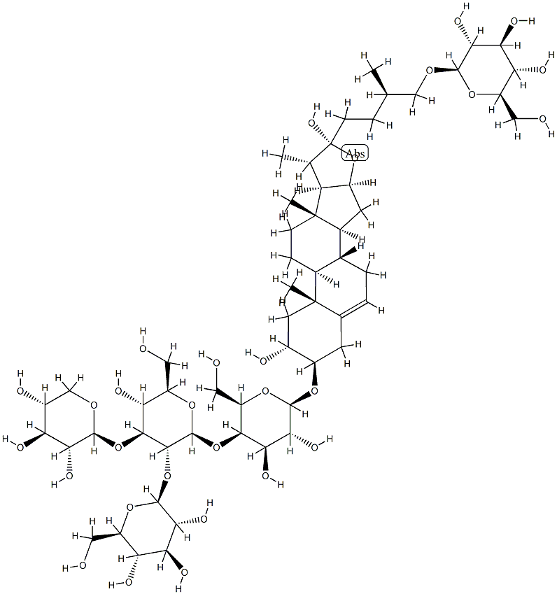 [(25R)-26-(β-D-Glucopyranosyloxy)-2α,22α-dihydroxyfurost-5-en-3β-yl]4-O-[2-O-(β-D-glucopyranosyl)-3-O-(β-D-xylopyranosyl)-β-D-glucopyranosyl]-β-D-galactopyranoside 结构式