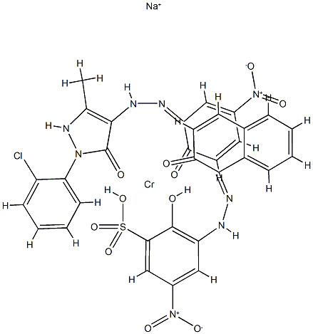 [2-(2-氯苯基)-2,4-二氢-4-[(2-羟基-5-硝基苯基)偶氮]-5-甲基-3H-吡唑-3-酮酸根(2-)][2-羟基-3-[(2-羟基-1-萘基)偶氮]-5-硝基苯磺酸根合(3-)]-铬酸(2-)二钠 结构式