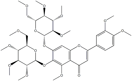 2-(3,4-Dimethoxyphenyl)-5-methoxy-6,7-bis[(2-O,3-O,4-O,6-O-tetramethyl-β-D-glucopyranosyl)oxy]-4H-1-benzopyran-4-one 结构式