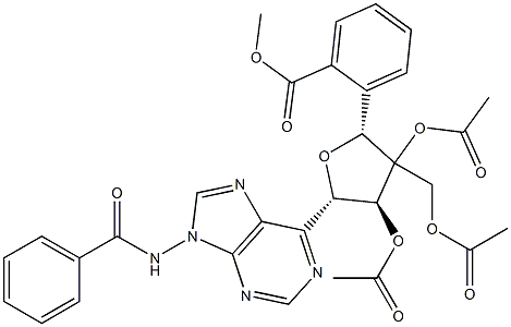 N-[6-[2-O,3-O-Diacetyl-3-C-[(acetyloxy)methyl]-5-O-benzoyl-β-D-xylofuranosyl]-9H-purin-9-yl]benzamide 结构式