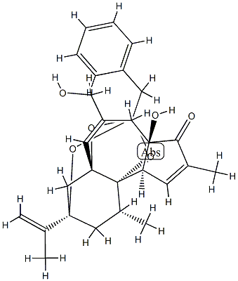 (1R)-2,3,9a,12aα-Tetrahydro-9aβ-hydroxy-8-(hydroxymethyl)-1α,11-dimethyl-3α-(1-methylethenyl)-5-(phenylmethyl)-5α,12bα-epoxy-3,6aβ-methano-1H-azuleno[5,4-d][1,3]dioxocin-10(9H)-one 结构式