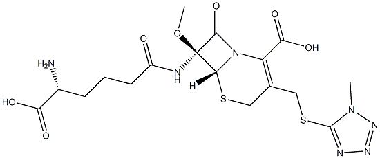 (6R)-7α-[[(R)-5-Amino-5-carboxy-1-oxopentyl]amino]-7-methoxy-3-[[(1-methyl-1H-tetrazol-5-yl)thio]methyl]-8-oxo-5-thia-1-azabicyclo[4.2.0]oct-2-ene-2-carboxylic acid 结构式