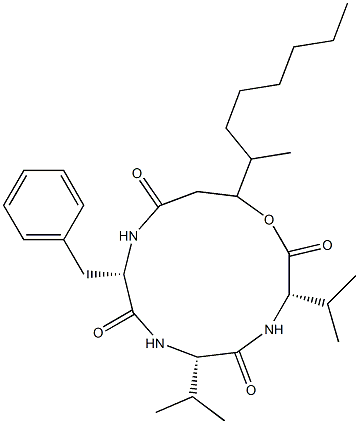 N-[N-[N-(3-Hydroxy-4-methyl-1-oxodecyl)-L-phenylalanyl]-L-valyl]-L-valine λ-lactone 结构式