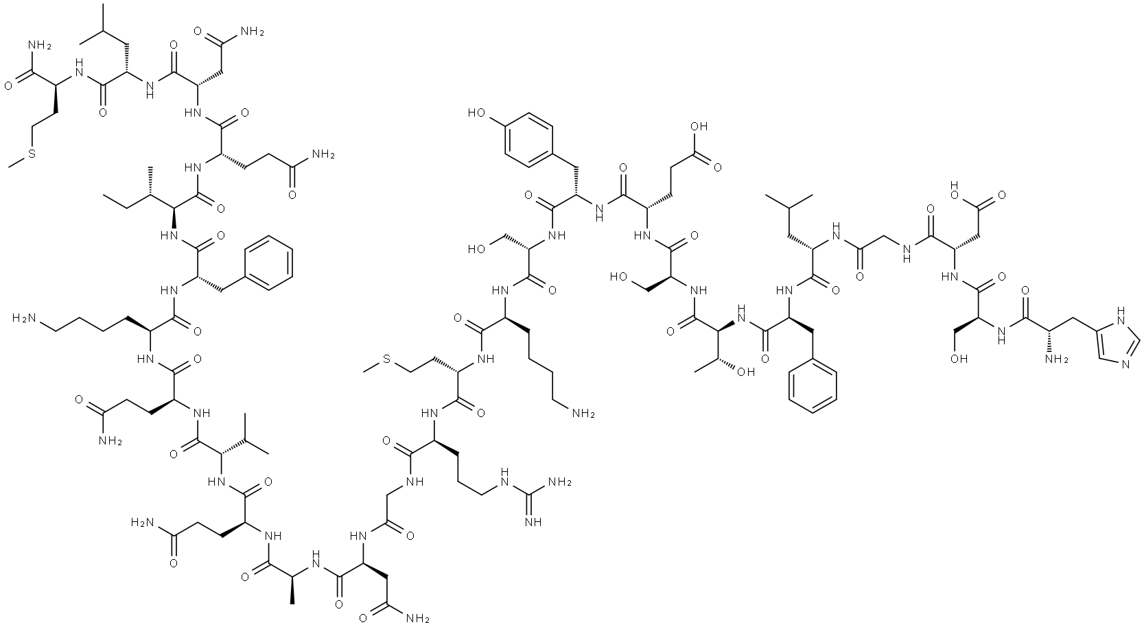 L-His-L-Ser-L-Asp-Gly-L-Leu-L-Phe-L-Thr-L-Ser-L-Glu-L-Tyr-L-Ser-L-Lys-L-Met-L-Arg-Gly-L-Asn-L-Ala-L-Gln-L-Val-L-Gln-L-Lys-L-Phe-L-Ile-L-Gln-L-Asn-L-Leu-L-Met-NH2 结构式