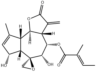 (E)-2-Methyl-2-butenoic acid [(3aS,6R)-2,3,3a,4,5,6,6aβ,7,9aβ,9bα-decahydro-5β,7α-dihydroxy-9-methyl-3-methylene-2-oxospiro[azuleno[4,5-b]furan-6,2'-oxiran]-4α-yl] ester 结构式