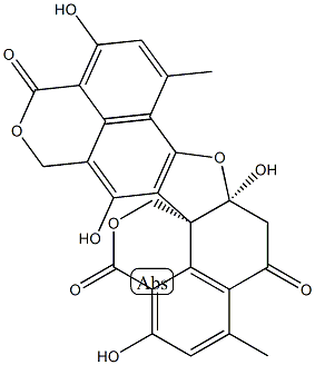 5,5a-Dihydro-1,5a,9,13-tetrahydroxy-3,7-dimethyl-4H,10H,12H,16H-dibenzo[de,d'e']furo[2,3-g:5,4-i']bis[2]benzopyran-4,10,16-trione 结构式