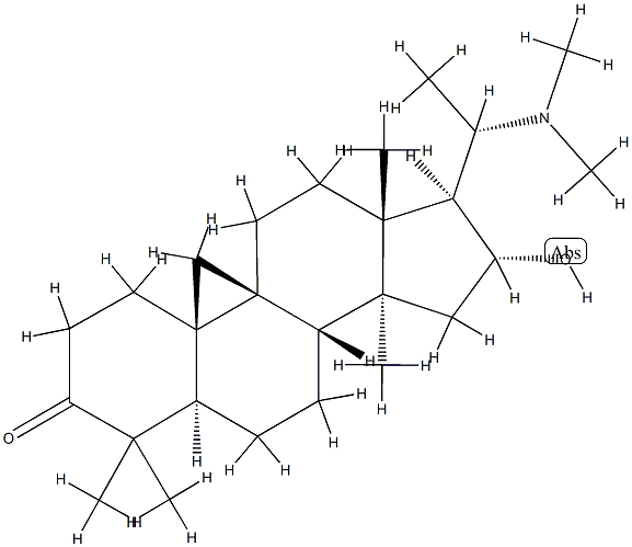 (20S)-16α-Hydroxy-4,4,14-trimethyl-20-(dimethylamino)-9β,19-cyclo-5α-pregnan-3-one 结构式