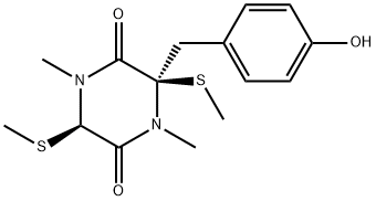 (3R)-3-(4-Hydroxybenzyl)-1,4-dimethyl-3β,6β-bis(methylthio)-2,5-piperazinedione 结构式