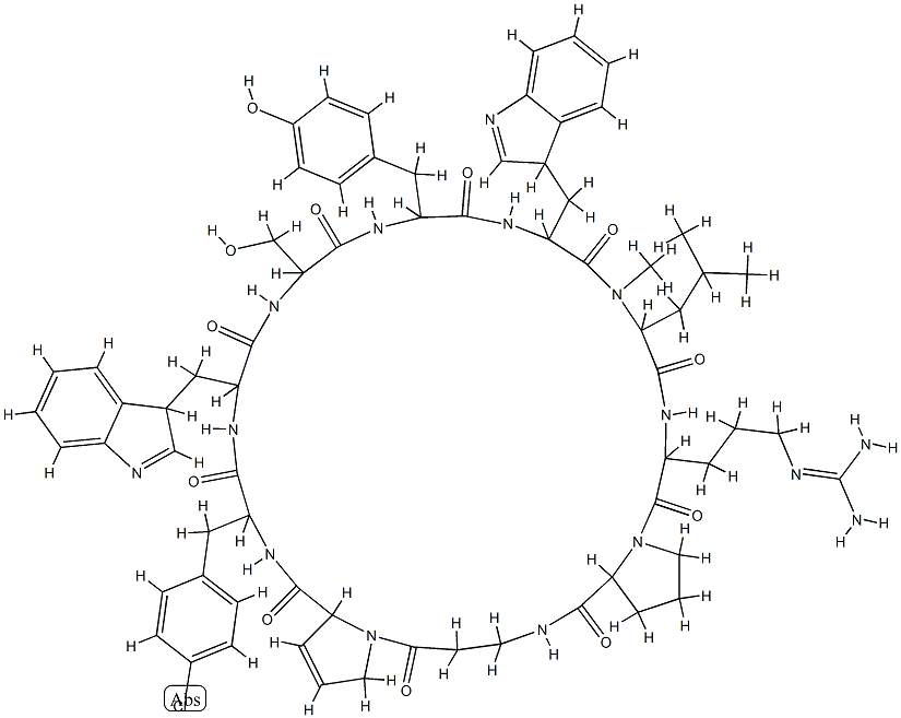 cyclo(3,4-didehydroprolyl-4-chlorophenylalanyl-tryptophyl-seryl-tyrosyl-tryptophyl-N-methylleucyl-arginyl-prolyl-beta-alanyl) 结构式