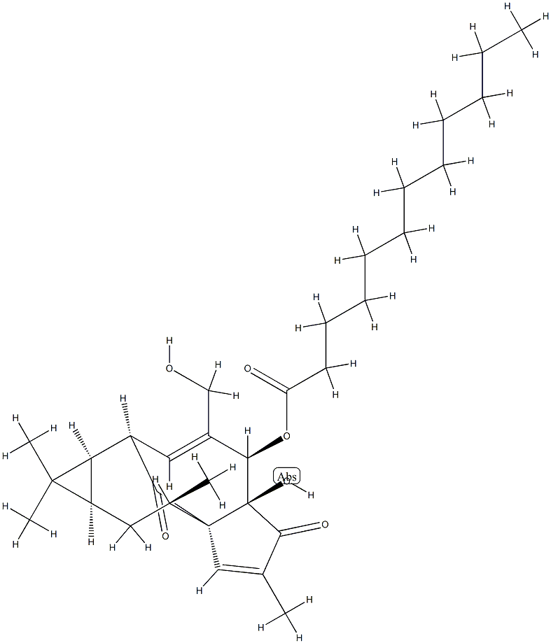 Lauric acid (1aR)-1aα,2,5,5a,6,9,10,10aα-octahydro-5aβ-hydroxy-4-hydroxymethyl-1,1,7,9α-tetramethyl-6,11-dioxo-1H-2α,8aα-methanocyclopenta[a]cyclopropa[e]cyclodecen-5β-yl ester 结构式